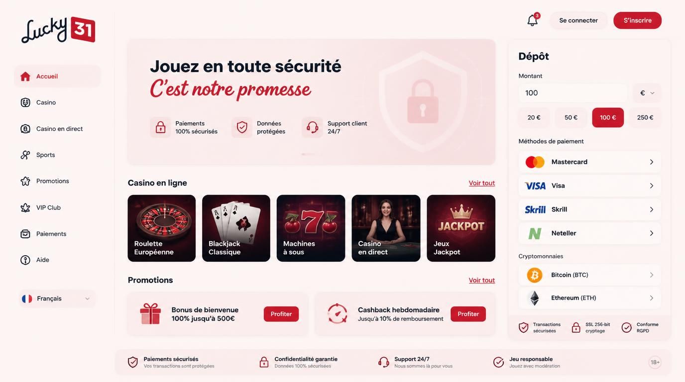illustration montrant les différentes méthodes de dépôt (carte bancaire, e-wallet, crypto) avec des symboles de sécurité