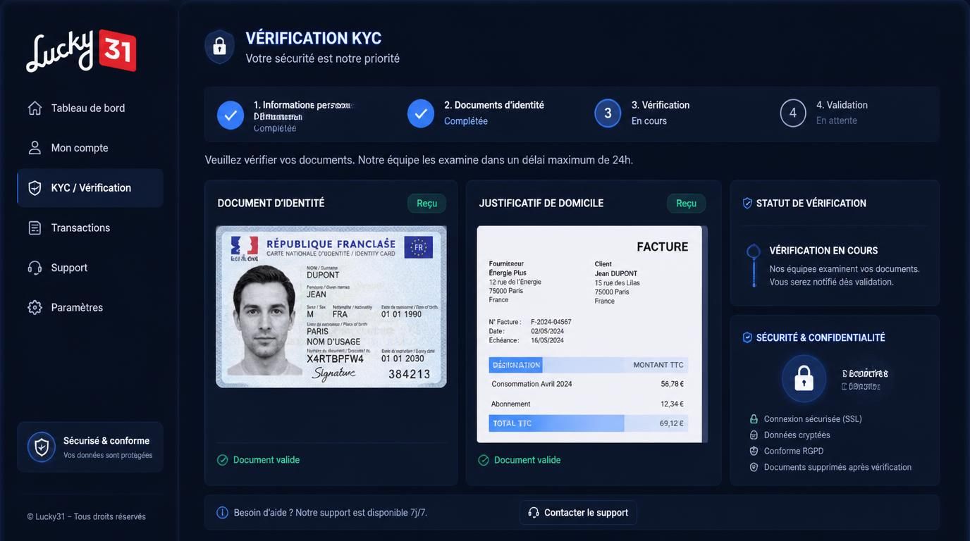 Processus de vĂ©rification dâidentitĂ© (KYC) avant retrait significatif